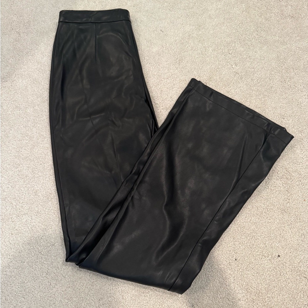 Black Faux Leather Flare Pants